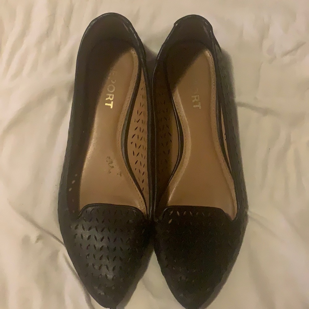 Black flats with laser cut detail